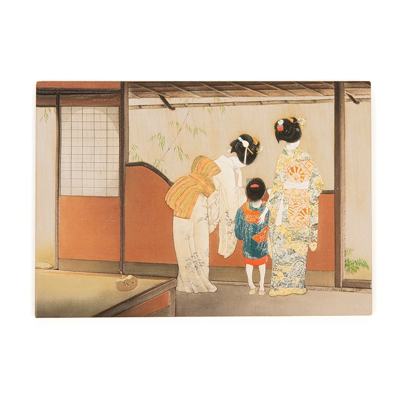 ウッドポストカード：北野恒富《宵宮の雨》