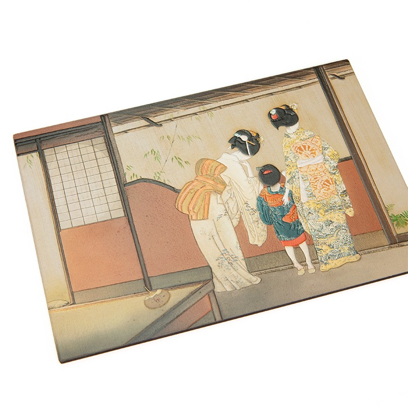 ウッドポストカード：北野恒富《宵宮の雨》