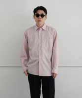 AURALEE FINX POYESTER STRIPE SHIRT "PINK BEIGE STRIPE"