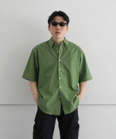 AURALEE WASHED FINX TWILL BIG HALF SLEEVED SHIRT "GREEN"