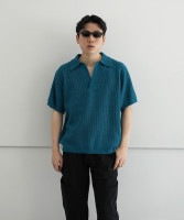 AURALEE  BRUSHED COTTON WOOL RIB KNIT SKIPPER POLO "BLUE"