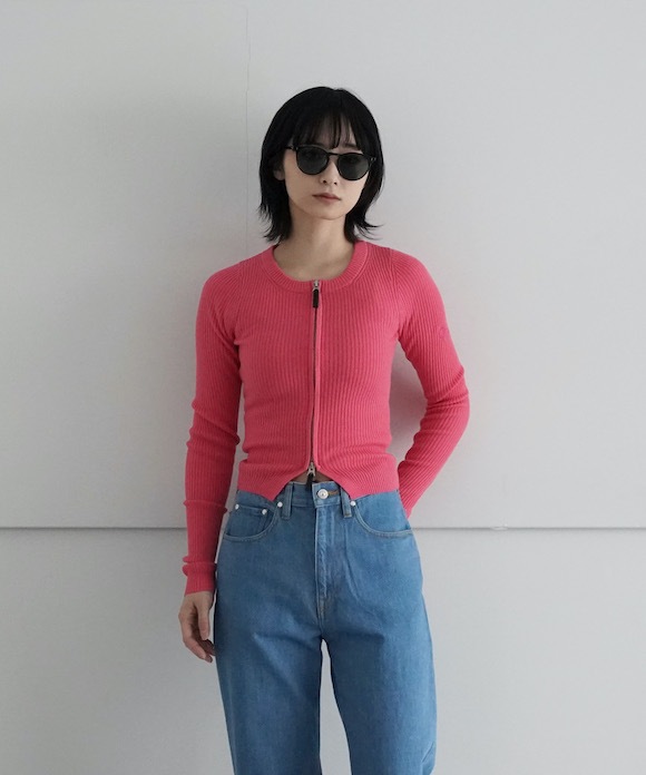 SOLD OUT】FAX COPY EXPRESS Tight Ribbed-knit Zipper Cardigan