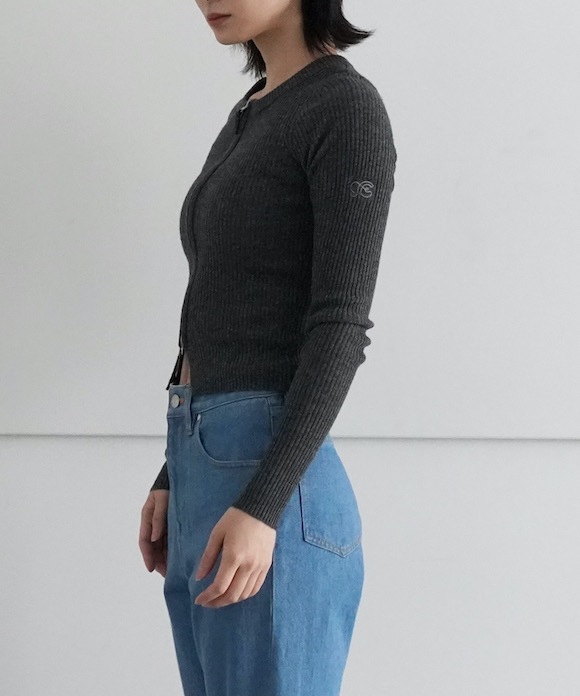 SOLD OUT】FAX COPY EXPRESS Tight Ribbed-knit Zipper Cardigan