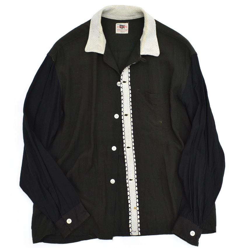 50's STEIN'S ブラックコントラスト レーヨンシャツ ... L