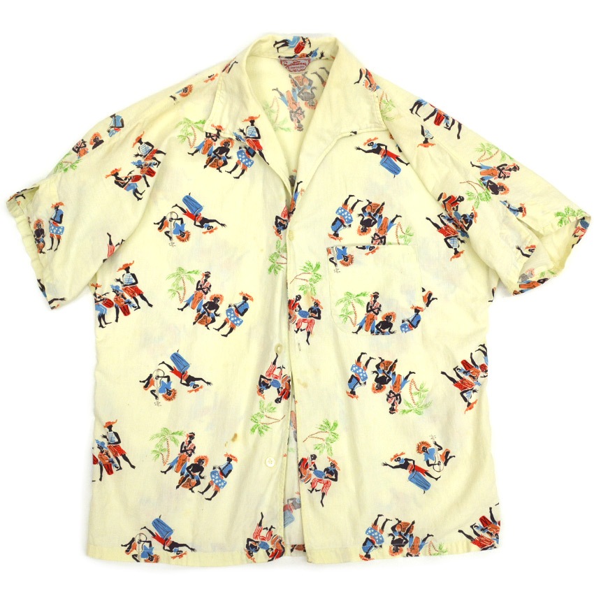 60's Sportswear 黒人プリント イタリアンカラー アロハシャツ ...