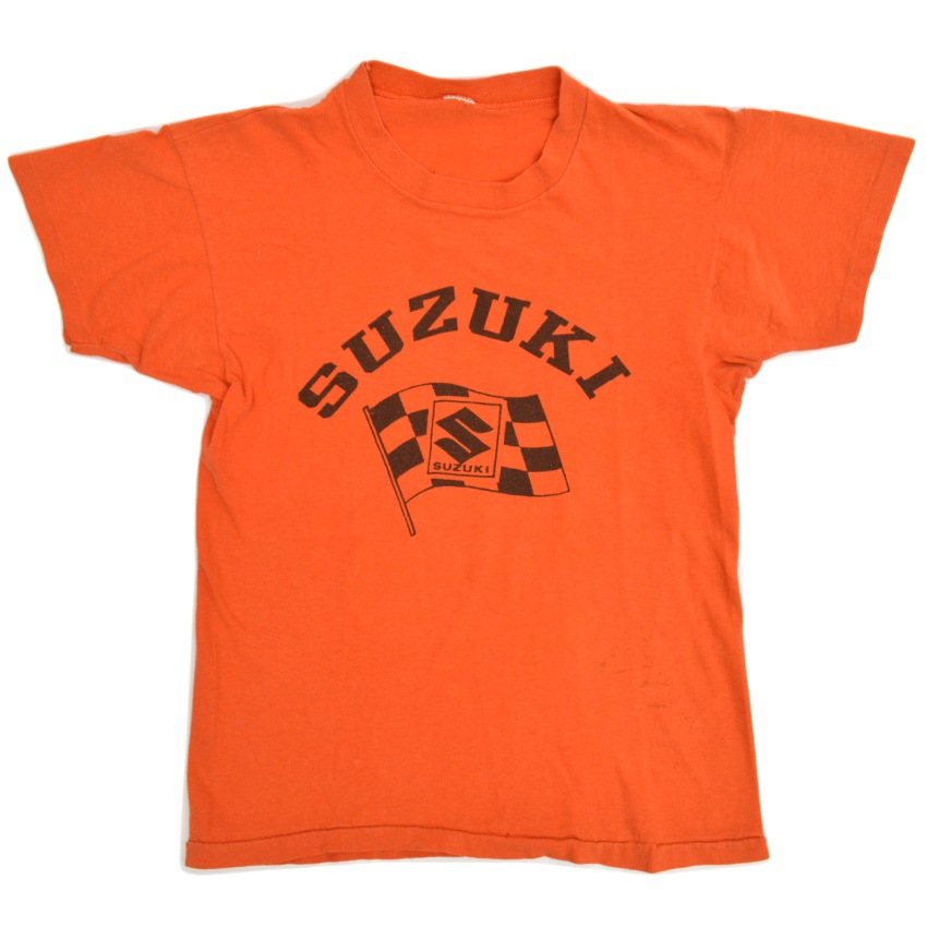 70's ' SUZUKI ' チェッカーフラッグ 染み込みプリント Tシャツ ...