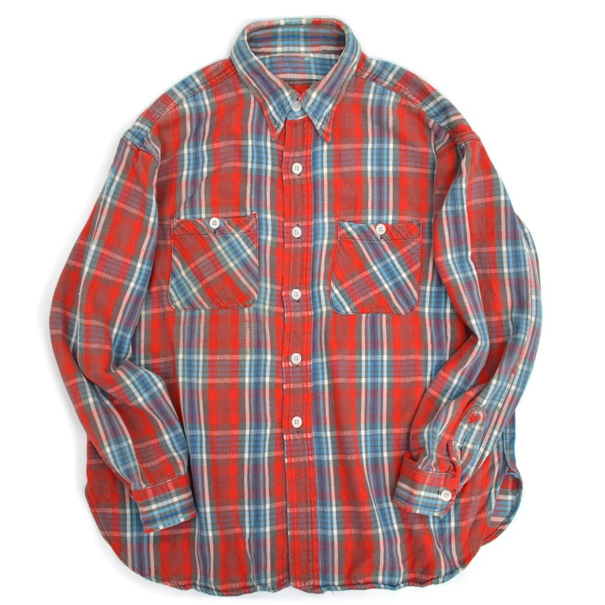 50's～ old cotton flannel shirts マチ付 ...