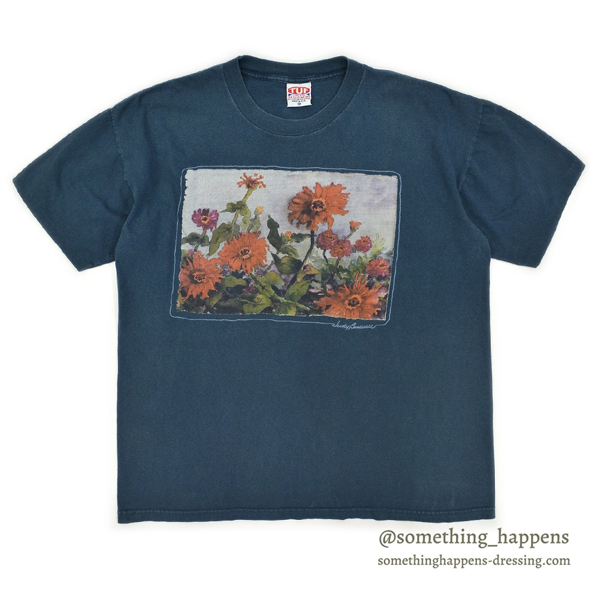 1990's TUF THREADS JUDY BUSWELL FLOWER ART PRINT T-SHIRT ... XL