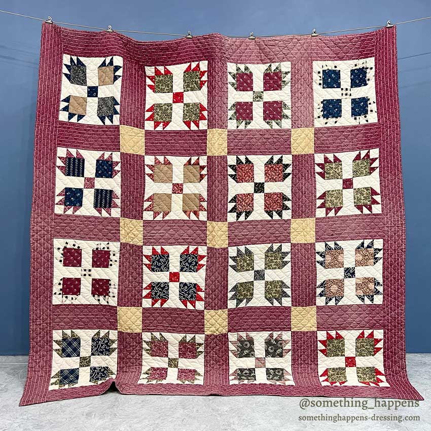 ANTIQUE BEAR'S PAW PATCHWORK QILT MAROON ... 197cm/194cm