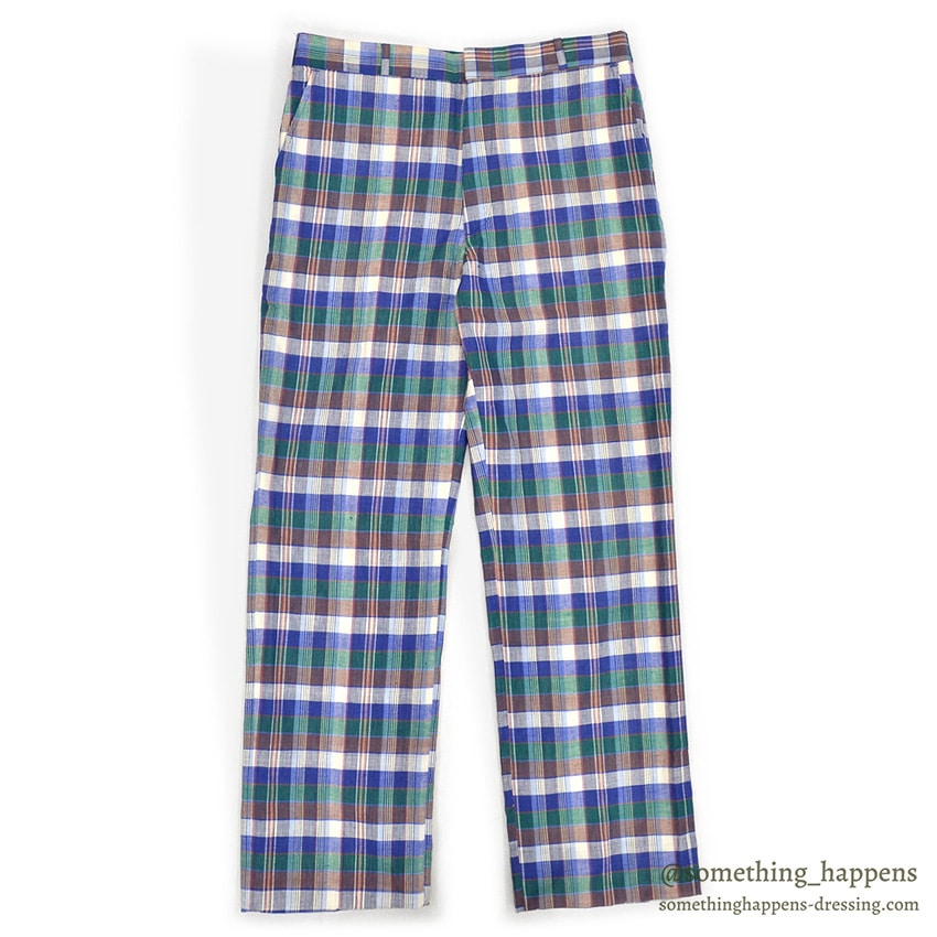 1970's DEADSTOCK THOMSON INDIA MADRAS BLUE PLAID PANTS ... W34