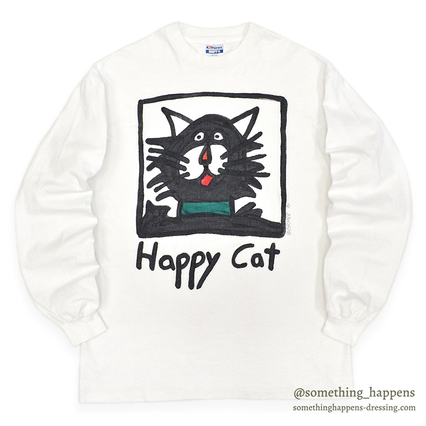 1980's~ HANES HAPPY CAT ART HAND PAINTED L/S TEE ... XL