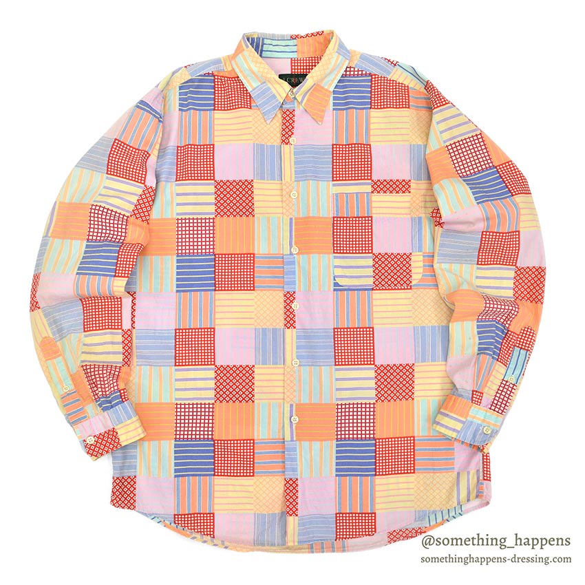 1990's J.CREW PRINT PATCHWORK SHIRT / NICE COLOR ... M