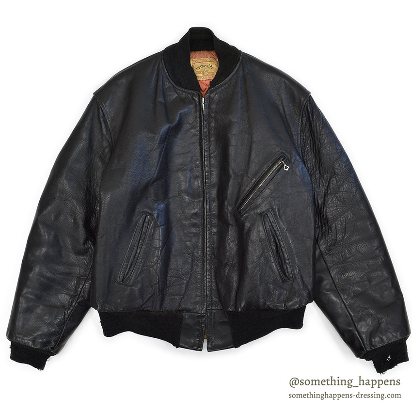 1950's HORSEHIDE ALL BLACK LEATHER SPORT JACKET / RARE DETAIL ...