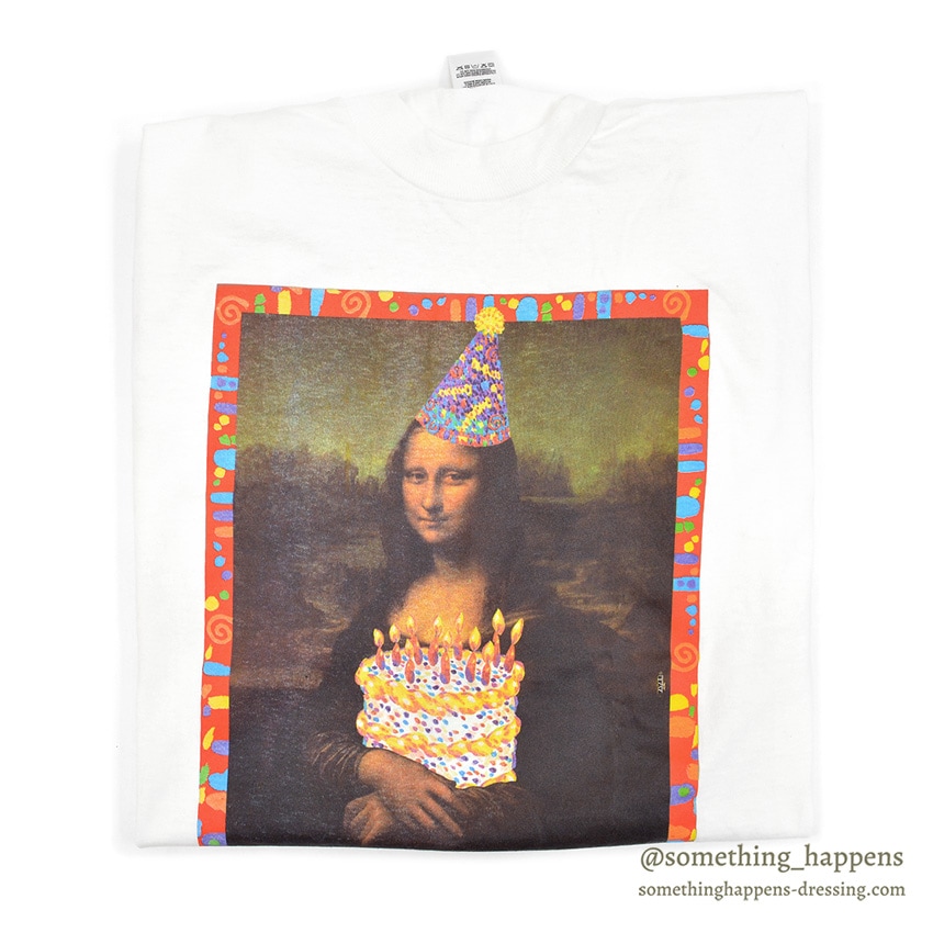 1990's DEADSTOCK FRUIT OF THE LOOM MONA LISA BIRTHDAY ART PRINT T-SHIRT ... XL