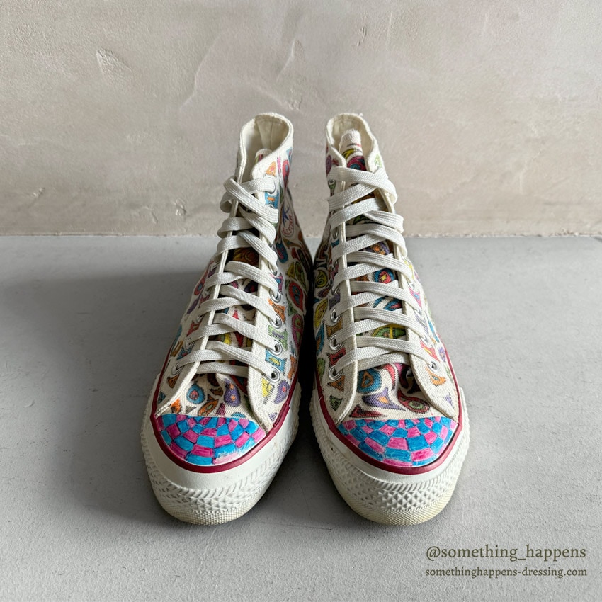 1980's CONVERSE ALL STAR HI / PSYCHEDELIC PAISLEY HAND PAINT ... 61/2