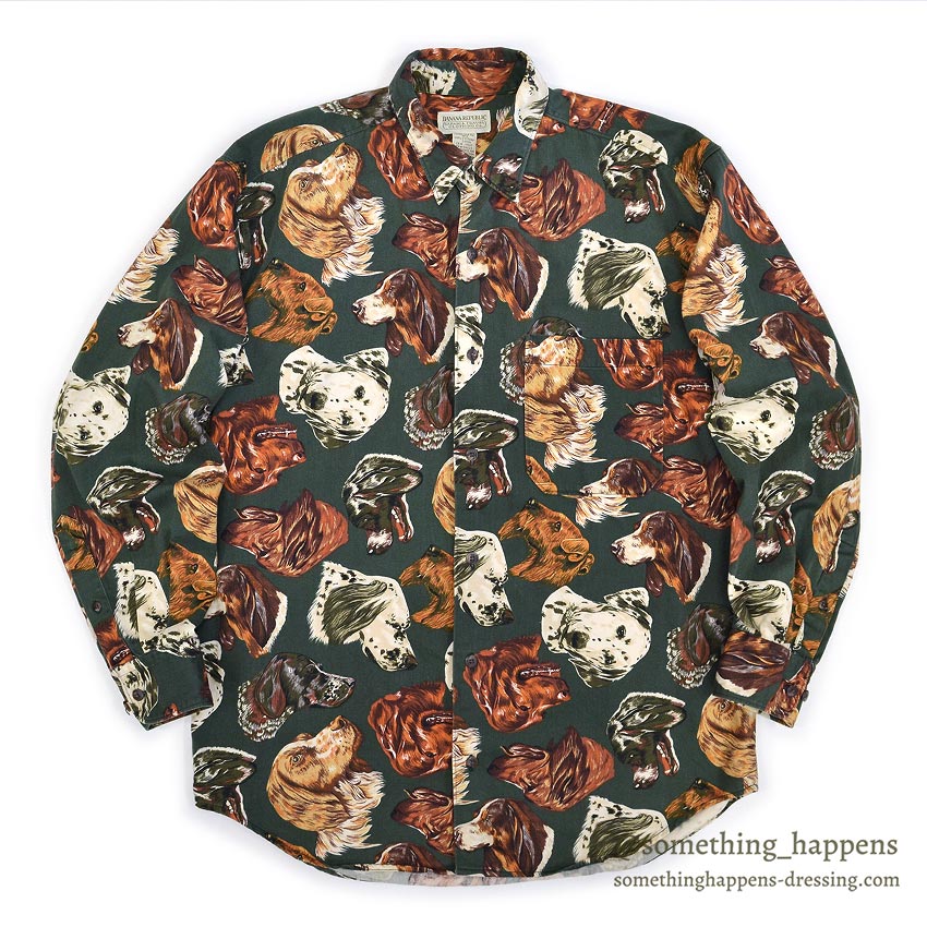 1980's BANANA REPUBLIC SAFARI & TRAVEL DOG PRINT SHIRT 2 ... M