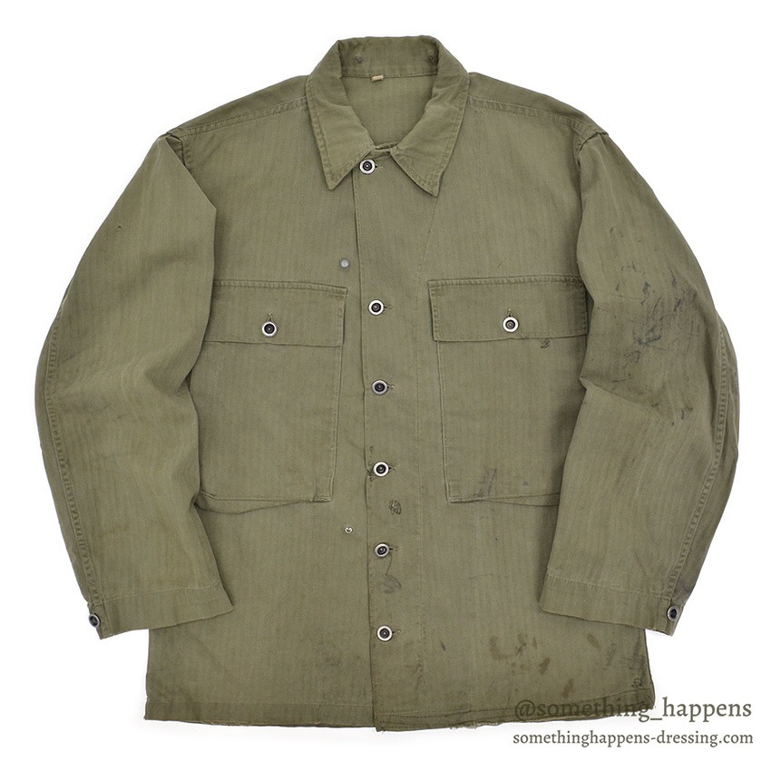 1940's U.S.ARMY WW2 M-43 HBT JACKET / UNUSUAL METAL BUTTON ... 38R