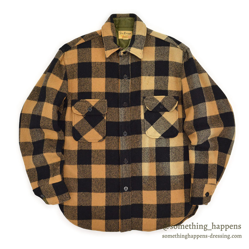 1960's FOX KNAPP PLAID WOOL CPO SHIRT / SUN FADED ... M