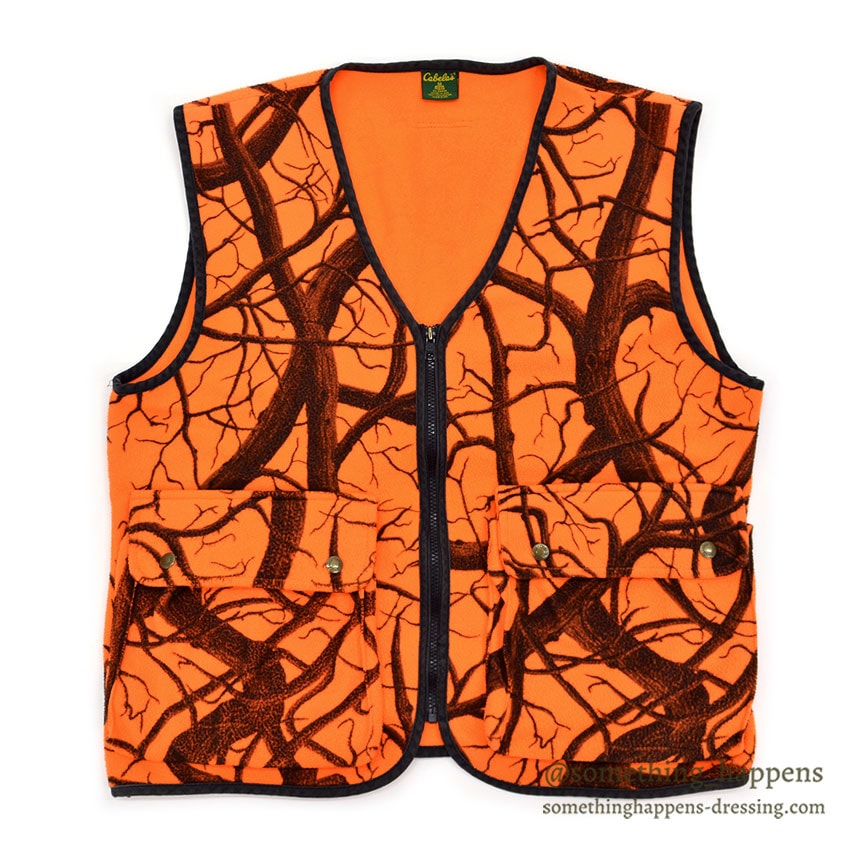 1990's CABELA'S TREE CAMO ORANGE FLEECE VEST ... M