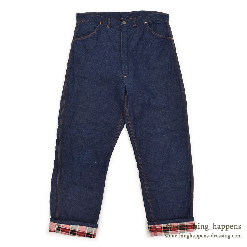 1950's UNKNOWN DOUBLE KNEE DENIM PAINTER PANTS / FLANNEL LINED ... W33/L30