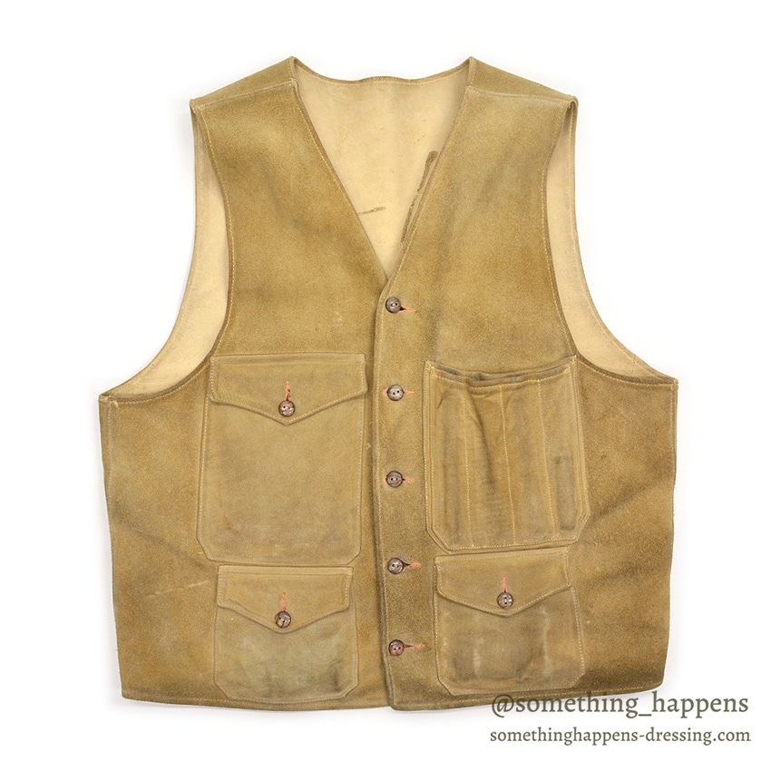 1950's~ OLD SPLIT LEATHER SUEDE HUNTING VEST / UNUSUAL POCKETS ...