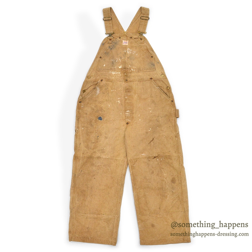 1940's~ CARHARTT DUCK DOUBLE KNEE OVERALL UNLINED / PAINT SPLATTER VIBE ... W36/L27