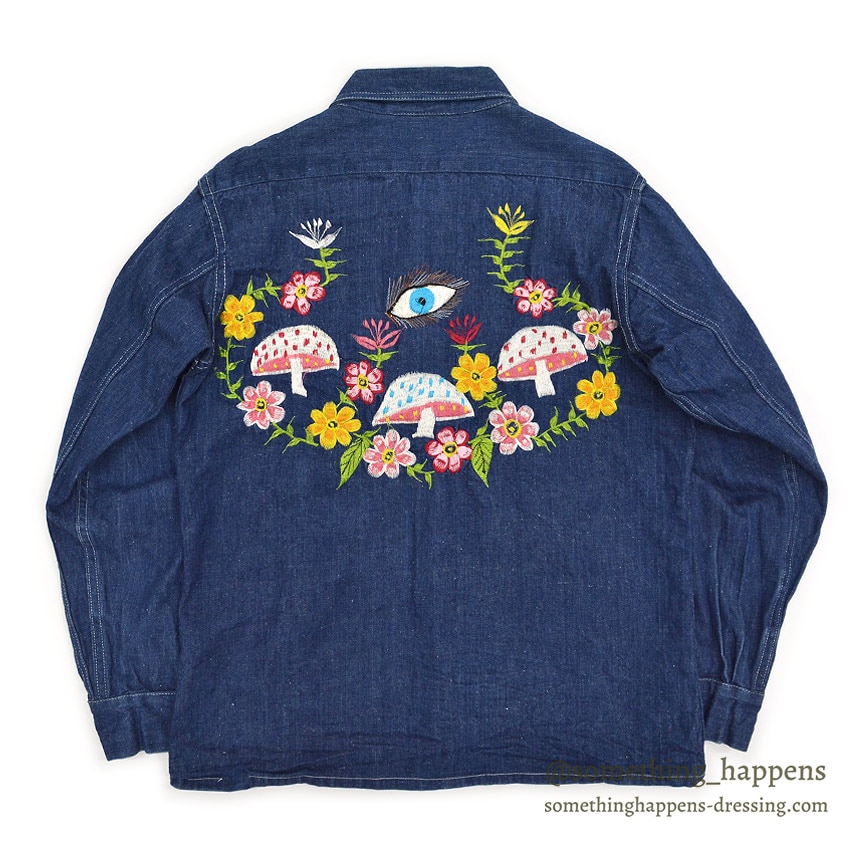 1970's LEMAY MEXICAN HIPPIE EMBROIDERED DENIM SHIRT ... M