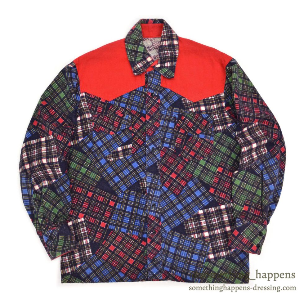 1980's UNKNOWN PRINT PATCHWORK FLANNEL WESTERN SHIRT ...