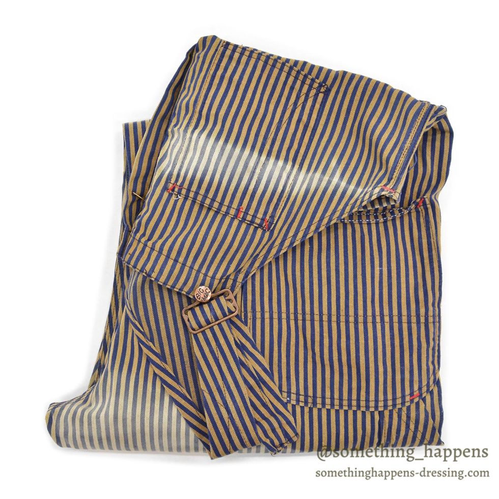 1960's BIG MAC BROWN EXPRESS STRIPED OVERALL / SUN FADED ... W43/L29