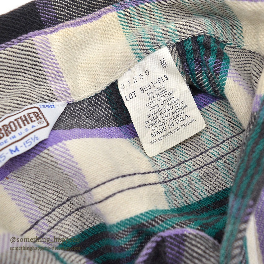 1980's FIVE BROTHER PLAID FLANNEL SHIRT / CUT OFF SLEEVES L 確認用