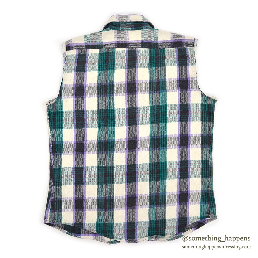 1980's FIVE BROTHER PLAID FLANNEL SHIRT / CUT OFF SLEEVES L 確認用