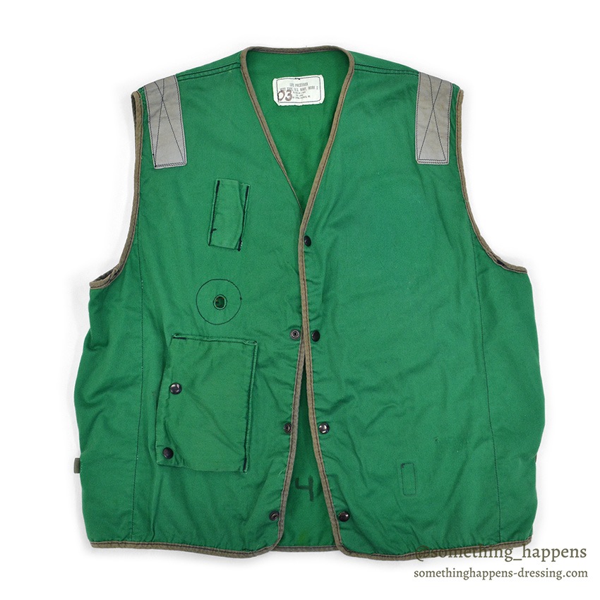 1980's U.S.NAVY LIFE PRESERVER VEST MARKⅠ GREEN / STENCIL ... L