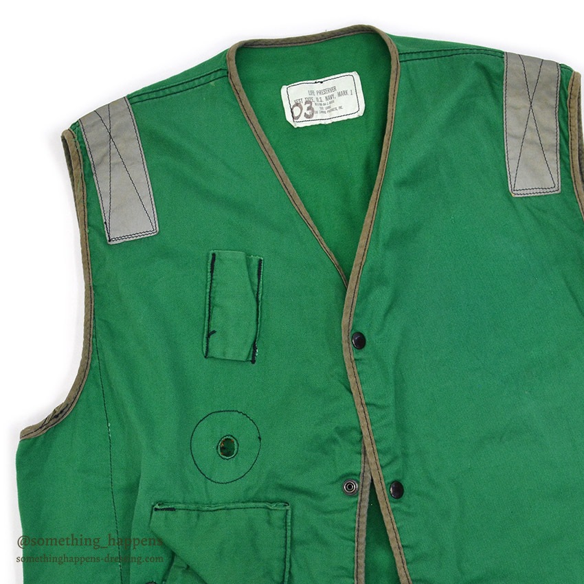 1980's U.S.NAVY LIFE PRESERVER VEST MARKⅠ GREEN / STENCIL ... L