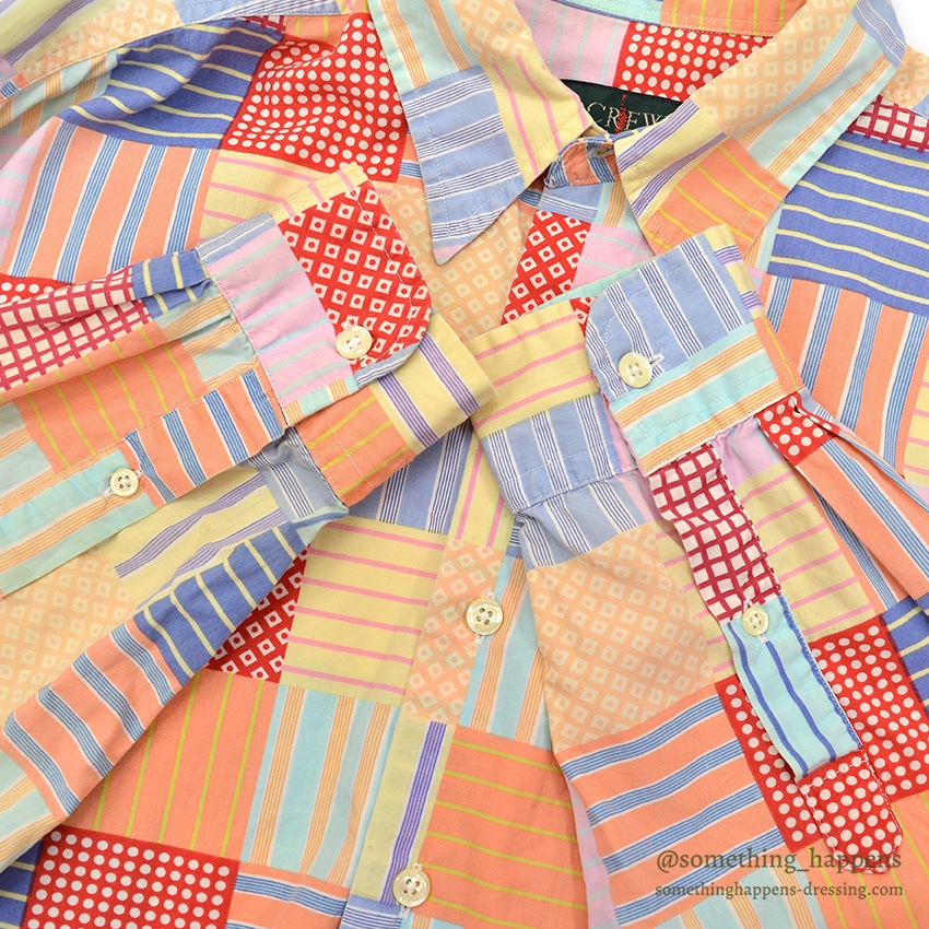 1990's J.CREW PRINT PATCHWORK SHIRT / NICE COLOR ... M