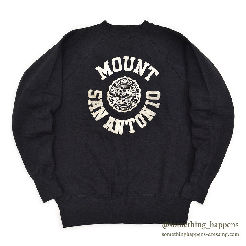 1960's DEADSTOCK PACIFIC ATHLETIC CO FLOCK PRINT SWEAT SHIRT / BLACK ... L