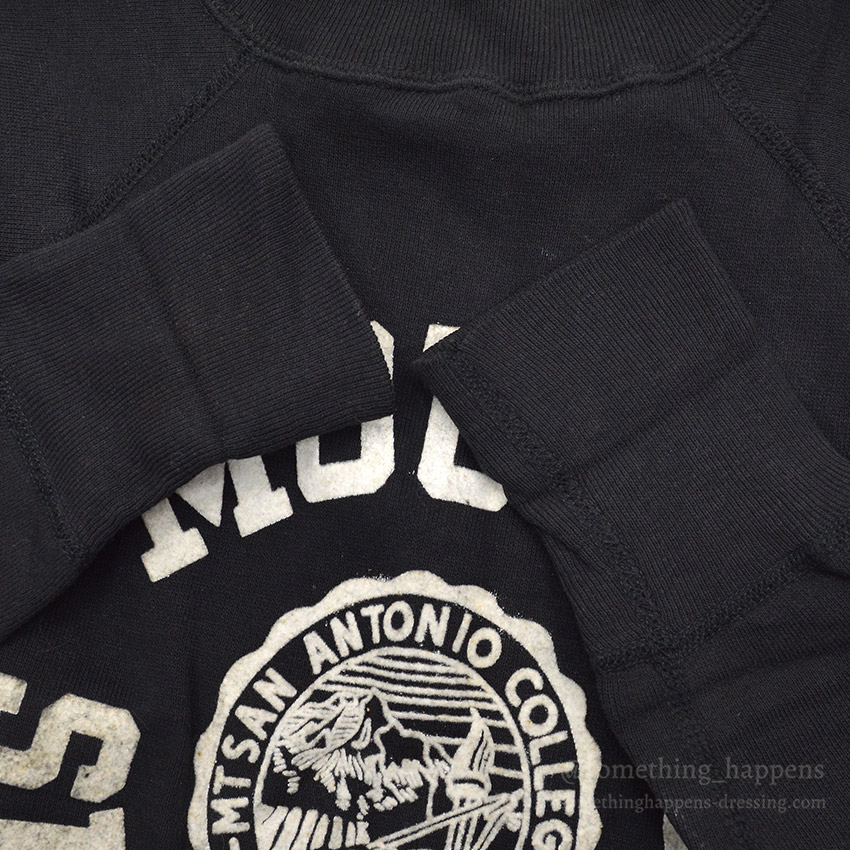 1960's DEADSTOCK PACIFIC ATHLETIC CO FLOCK PRINT SWEAT SHIRT / BLACK ... L