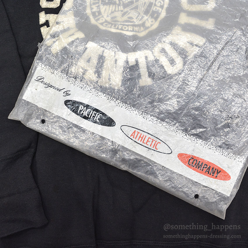 1960's DEADSTOCK PACIFIC ATHLETIC CO FLOCK PRINT SWEAT SHIRT / BLACK ... L