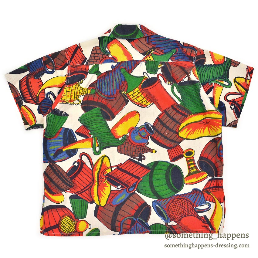 1950's Tel-Art HAND MADE IN MEXICO SHIRT / RICH, VIBRANT COLOR PATTERN ... L