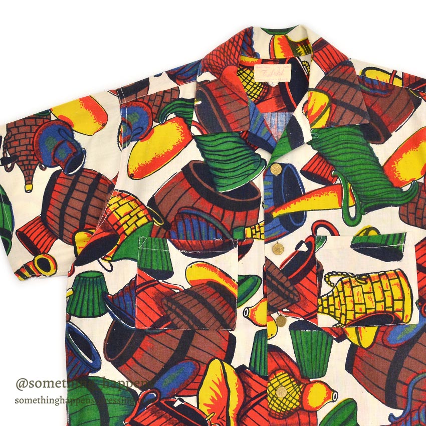1950's Tel-Art HAND MADE IN MEXICO SHIRT / RICH, VIBRANT COLOR PATTERN ... L
