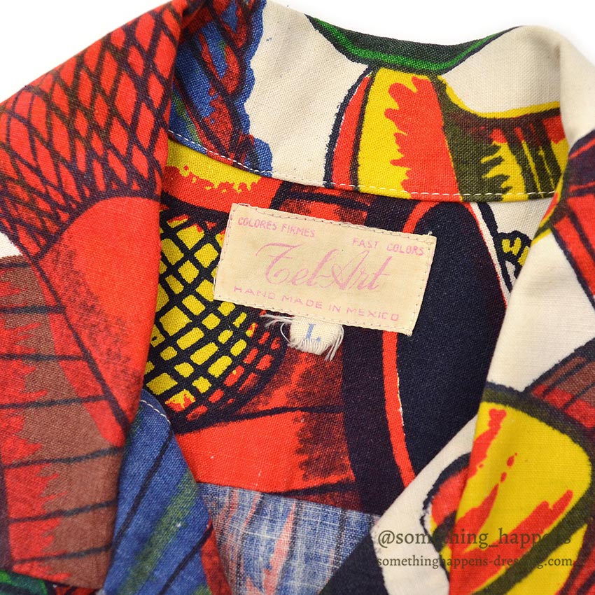 1950's Tel-Art HAND MADE IN MEXICO SHIRT / RICH, VIBRANT COLOR PATTERN ... L