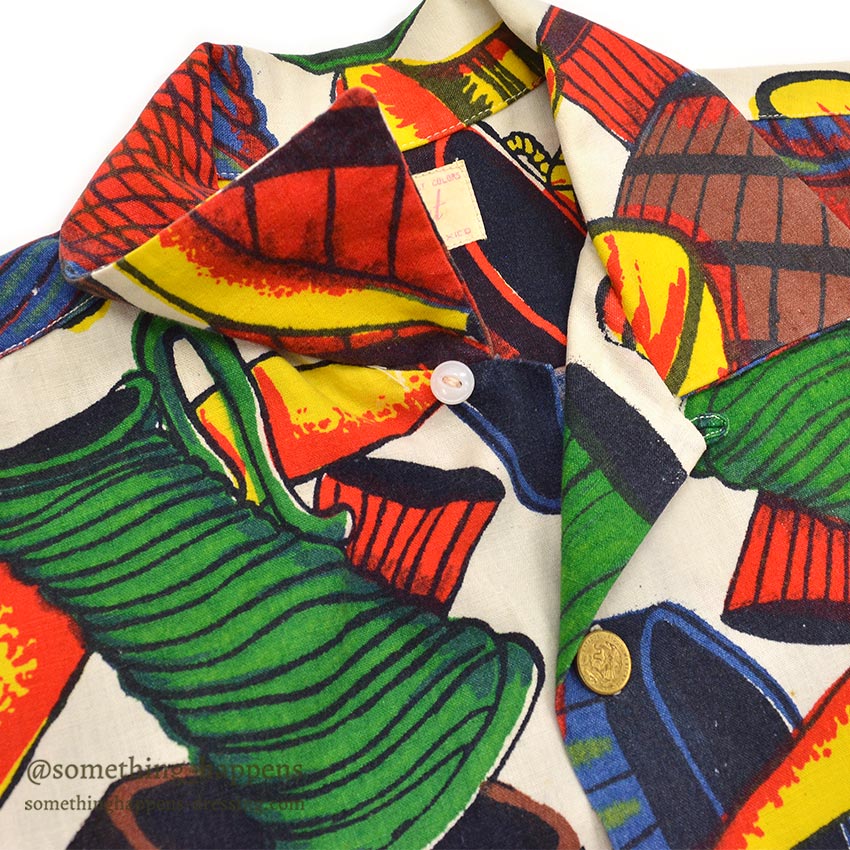 1950's Tel-Art HAND MADE IN MEXICO SHIRT / RICH, VIBRANT COLOR PATTERN ... L
