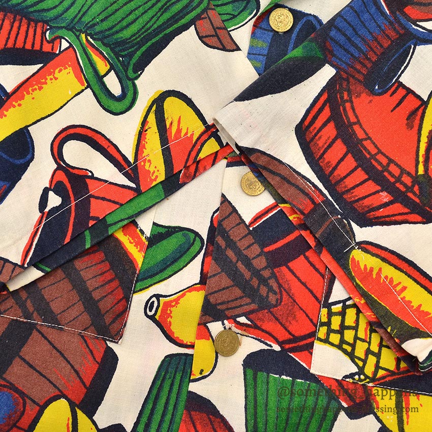 1950's Tel-Art HAND MADE IN MEXICO SHIRT / RICH, VIBRANT COLOR PATTERN ... L