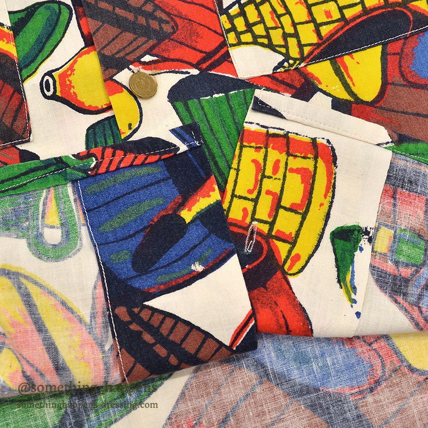1950's Tel-Art HAND MADE IN MEXICO SHIRT / RICH, VIBRANT COLOR PATTERN ... L