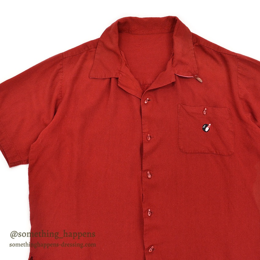 1960's TWO-TONE EMBROIDERY BOWLING RAYON SHIRT / UNIQUE BOWLING PIN BUTTON ...