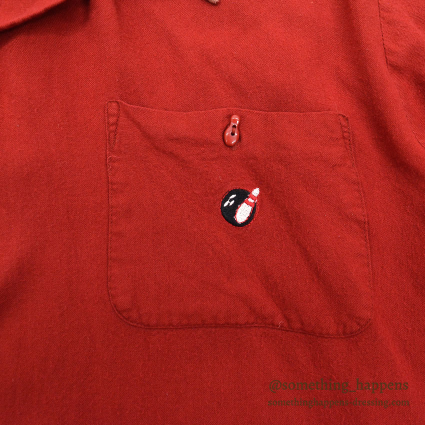 1960's TWO-TONE EMBROIDERY BOWLING RAYON SHIRT / UNIQUE BOWLING PIN BUTTON ...