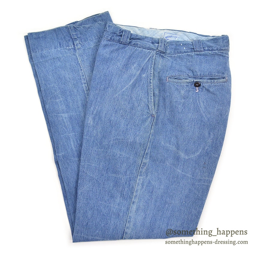 1960's UNKNOWN DENIM WORK TROUSERS / WESTERN COSTUME CO. ... W31/L31