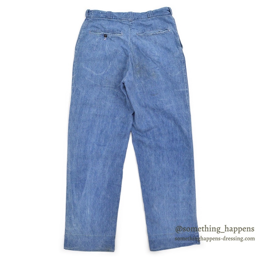 1960's UNKNOWN DENIM WORK TROUSERS / WESTERN COSTUME CO. ... W31/L31