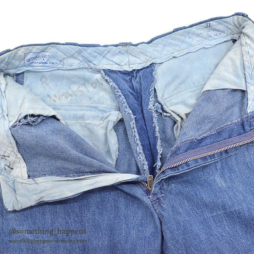 1960's UNKNOWN DENIM WORK TROUSERS / WESTERN COSTUME CO. ... W31/L31