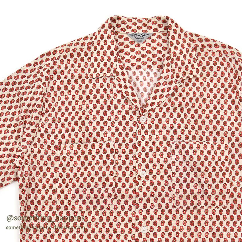 1960's KEY WEST PAISLEY-LIKE PATTERN SHIRT / RED ... M