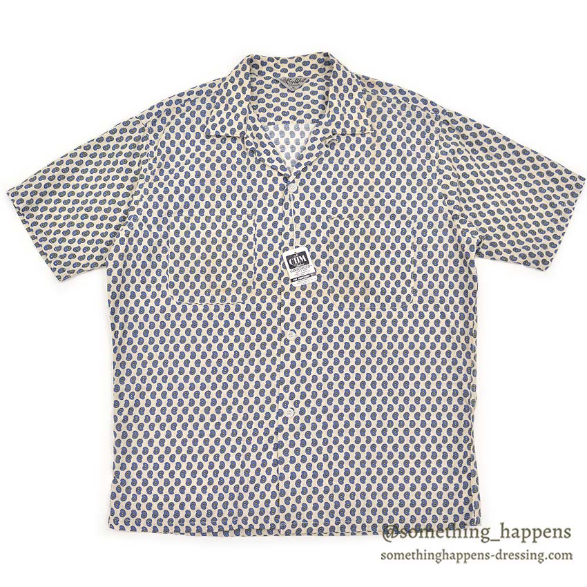 1960's KEY WEST PAISLEY-LIKE PATTERN SHIRT / BLUE ... M